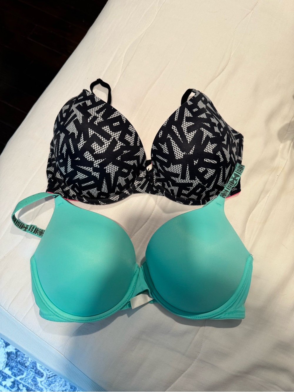 PINK Victoria's Secret Black Pattern & Aqua Teal 2-Pack Push-Up Bras